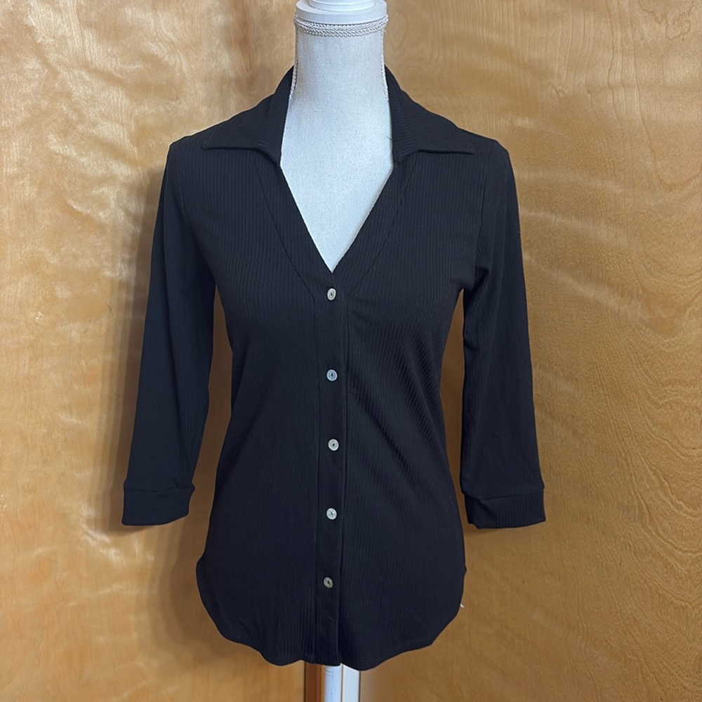NWOT Beacon Apparel From Stitch Fix Black Button Up Long Sleeve Ribbed XS
